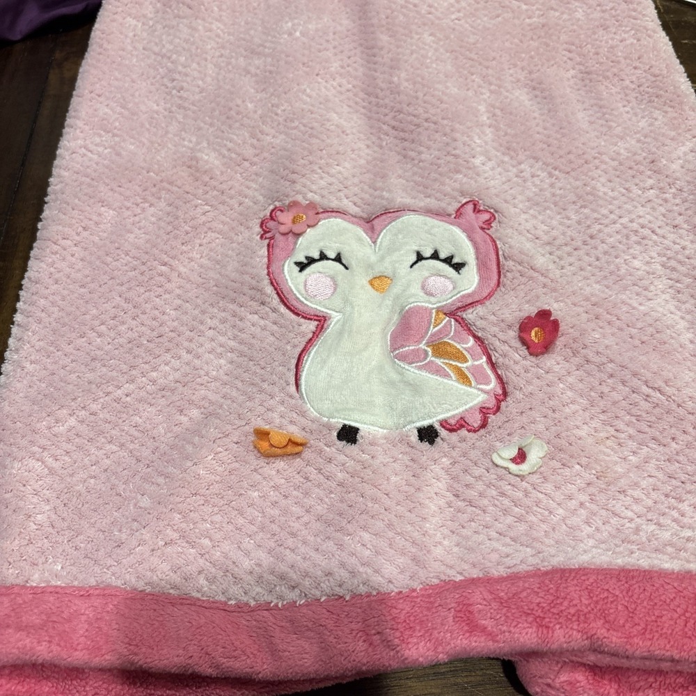 Carter's Pink Owl Baby Blanket Textured Plush‎ 3D Flowers 28"x39"